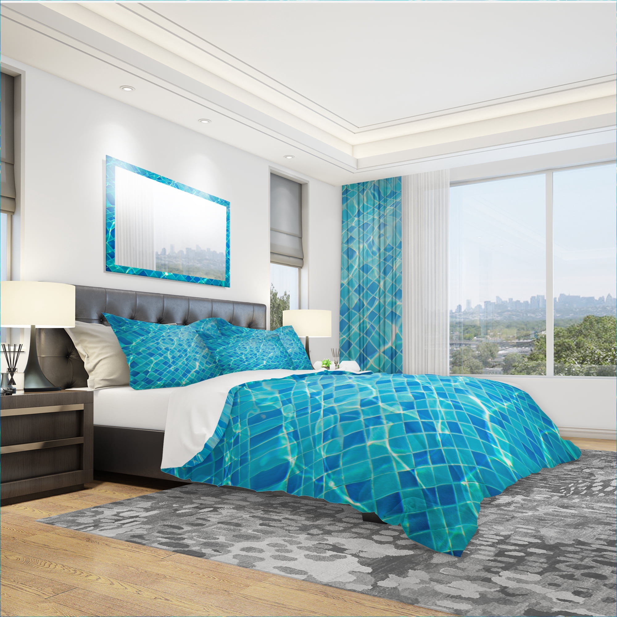 Designart 'Indigo Swimming' Modern & Contemporary Duvet Cover Set