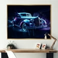 thumbnail image 1 of Designart "Indigo Vintage Car With Neon Light Strips II" Car Vintage Floater Framed Wall Art Prints, 1 of 5