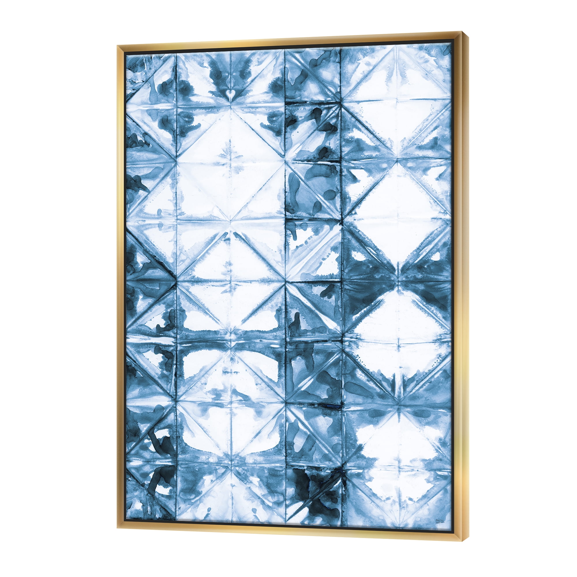 Designart ' Indigo watercolor geometrical I ' Contemporary Framed Canvas