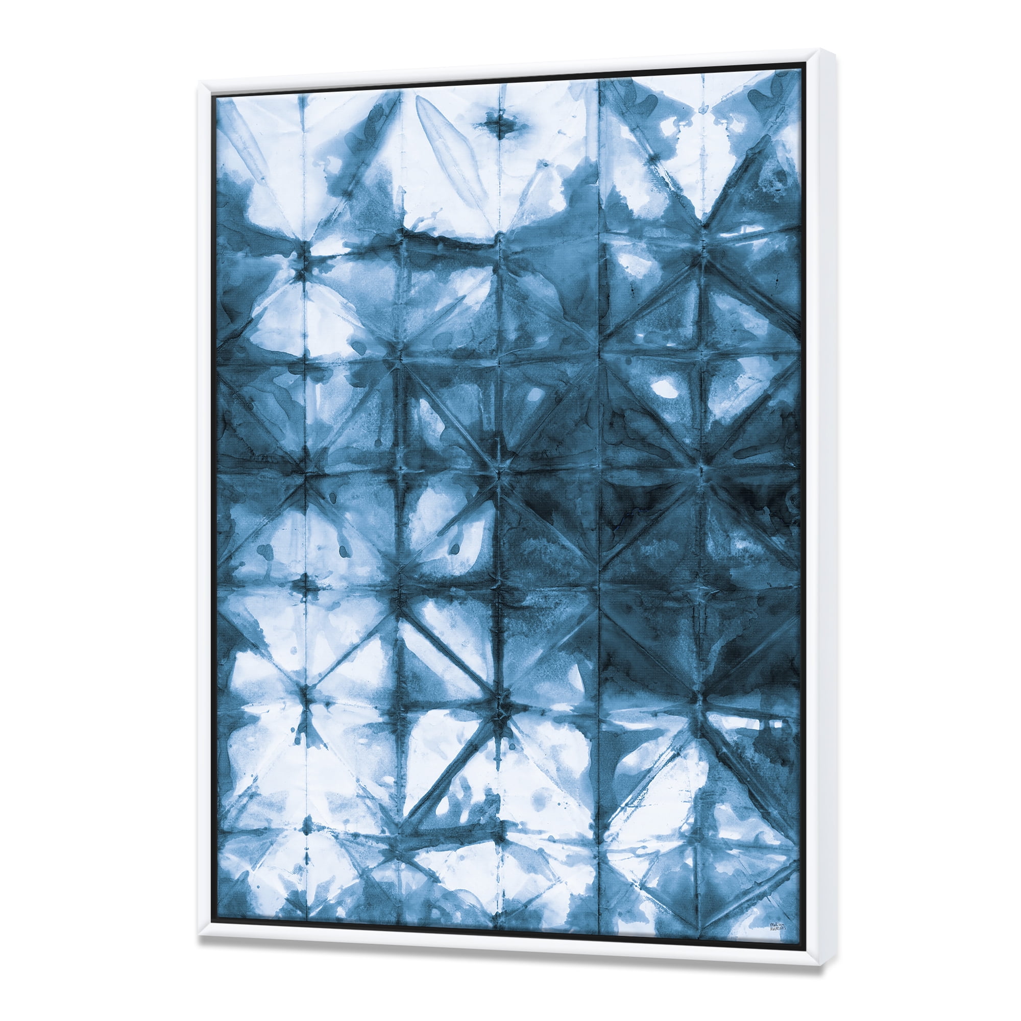 Designart ' Indigo watercolor geometrical III ' Contemporary Framed Canvas