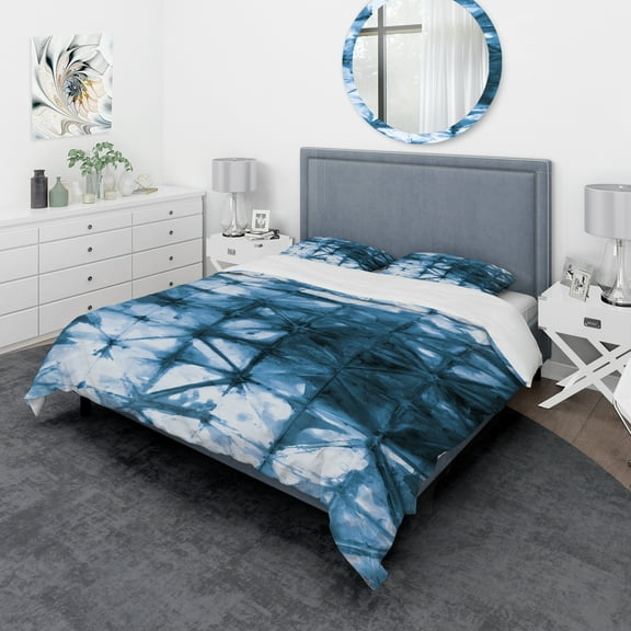 Designart 'Indigo watercolor geometrical III' Geometric Duvet Cover Set