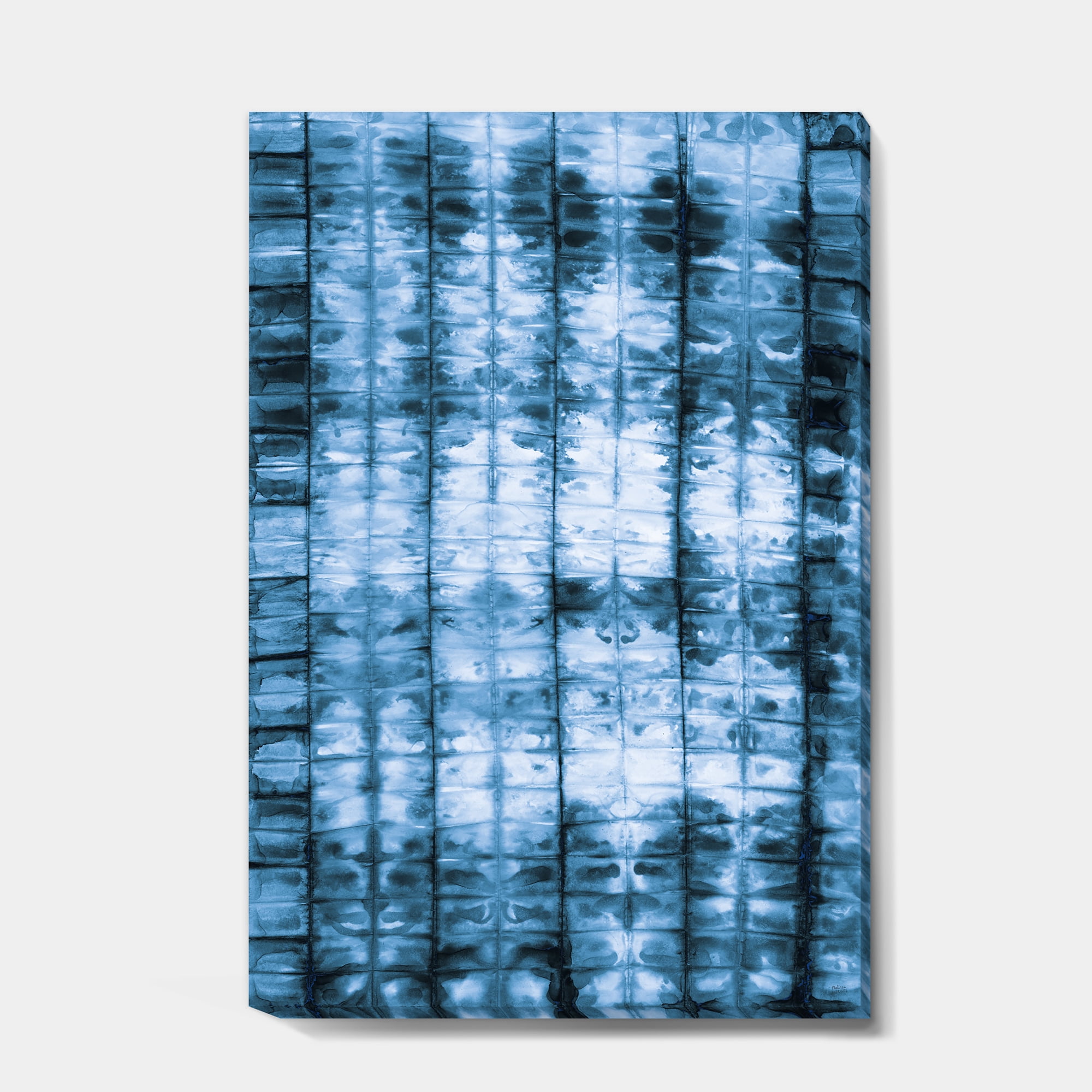 Designart 'Indigo watercolor geometrical IV ' Contemporary Premium Canvas Wall Art