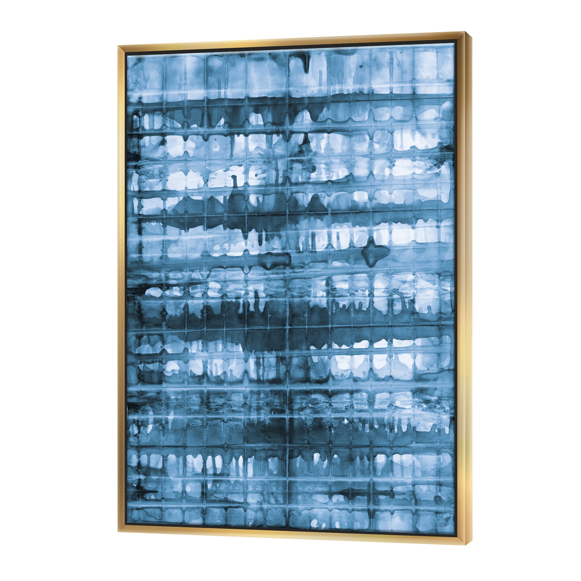Designart ' Indigo watercolor geometrical V ' Contemporary Framed Canvas
