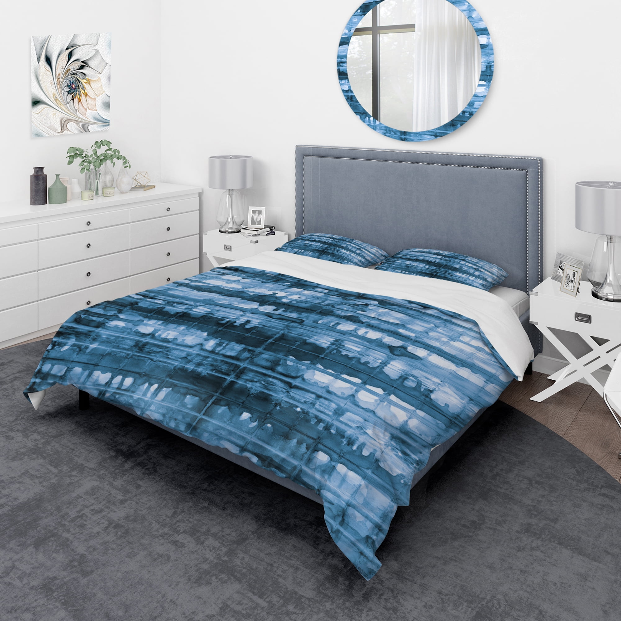 Designart 'Indigo watercolor geometrical V' Geometric Duvet Cover Set