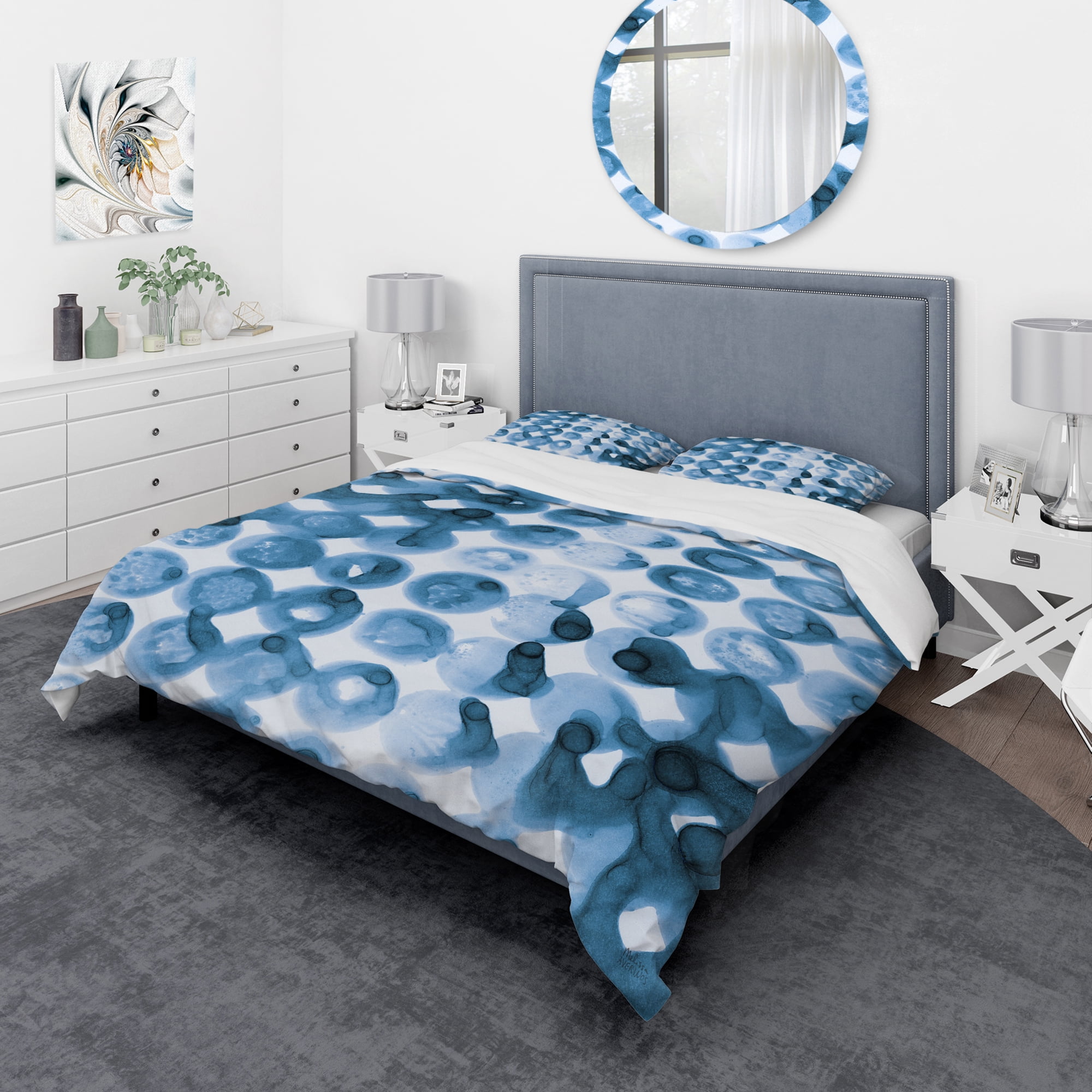 Designart 'Indigo watercolor geometrical VI' Geometric Duvet Cover Set