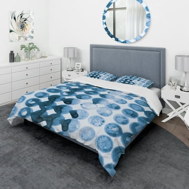 Designart 'Indigo watercolor geometrical VII' Geometric Duvet Cover Set
