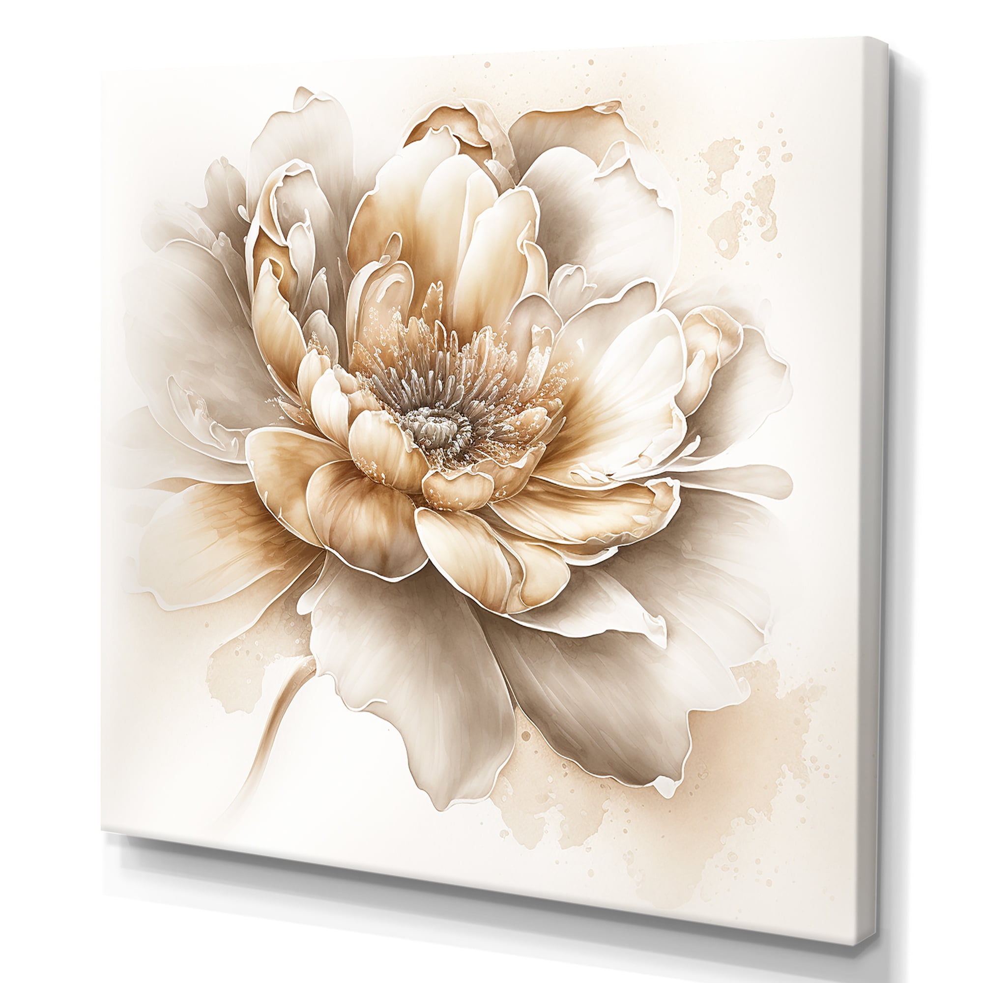 Designart Indigold Beige Flower V Canvas Wall Art