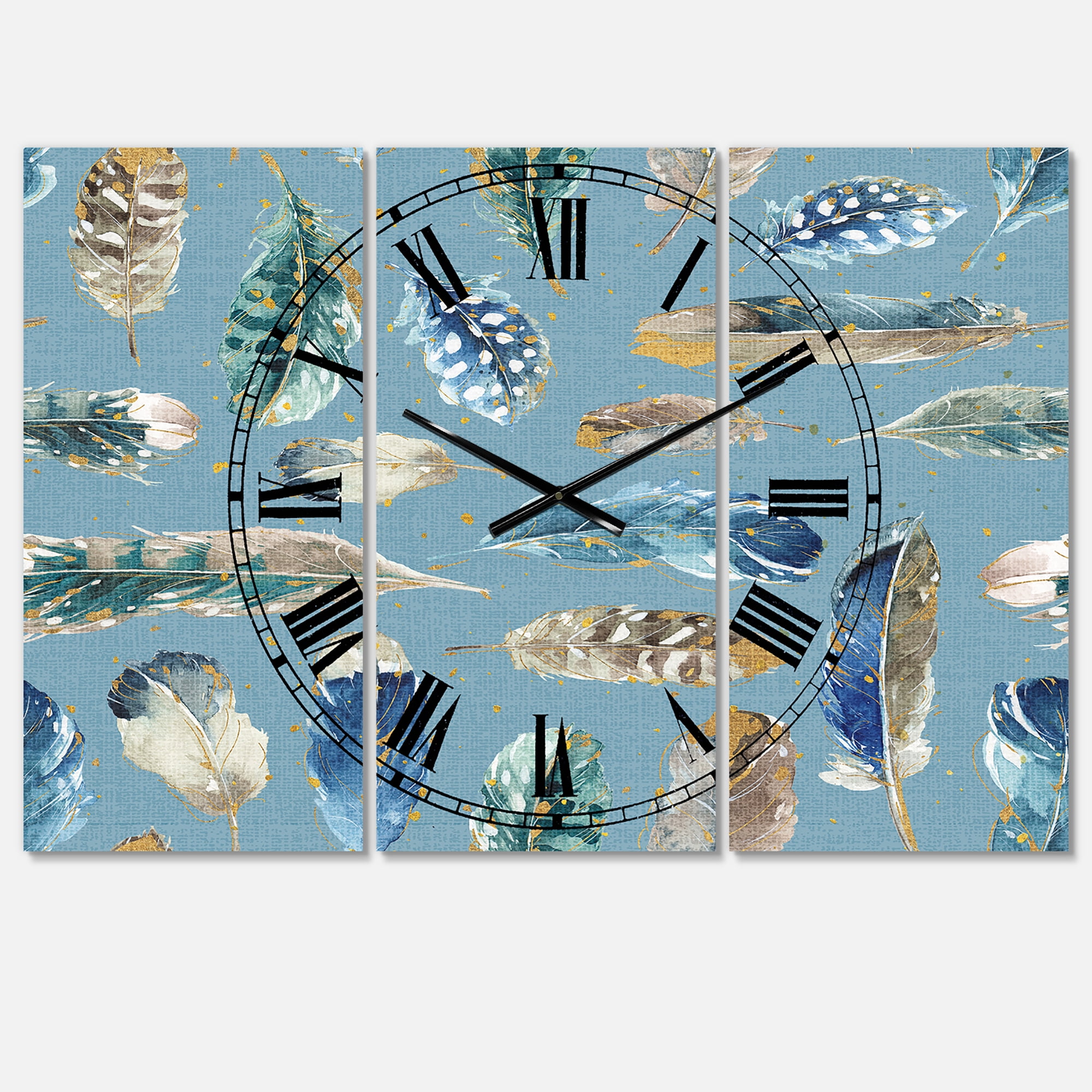 Designart 'Indigold Feathers Turquoise Pattern' Traditional Wall Clock