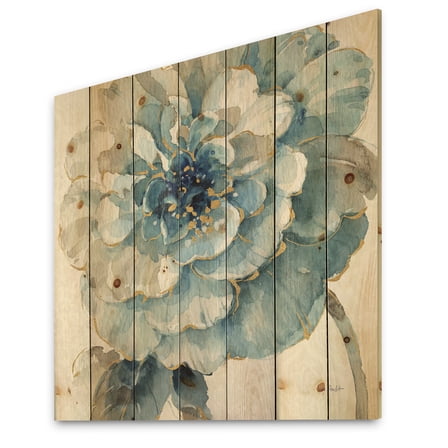 Designart 'Indigold Gold Country FLower' Cottage Country Print on Natural Pine Wood