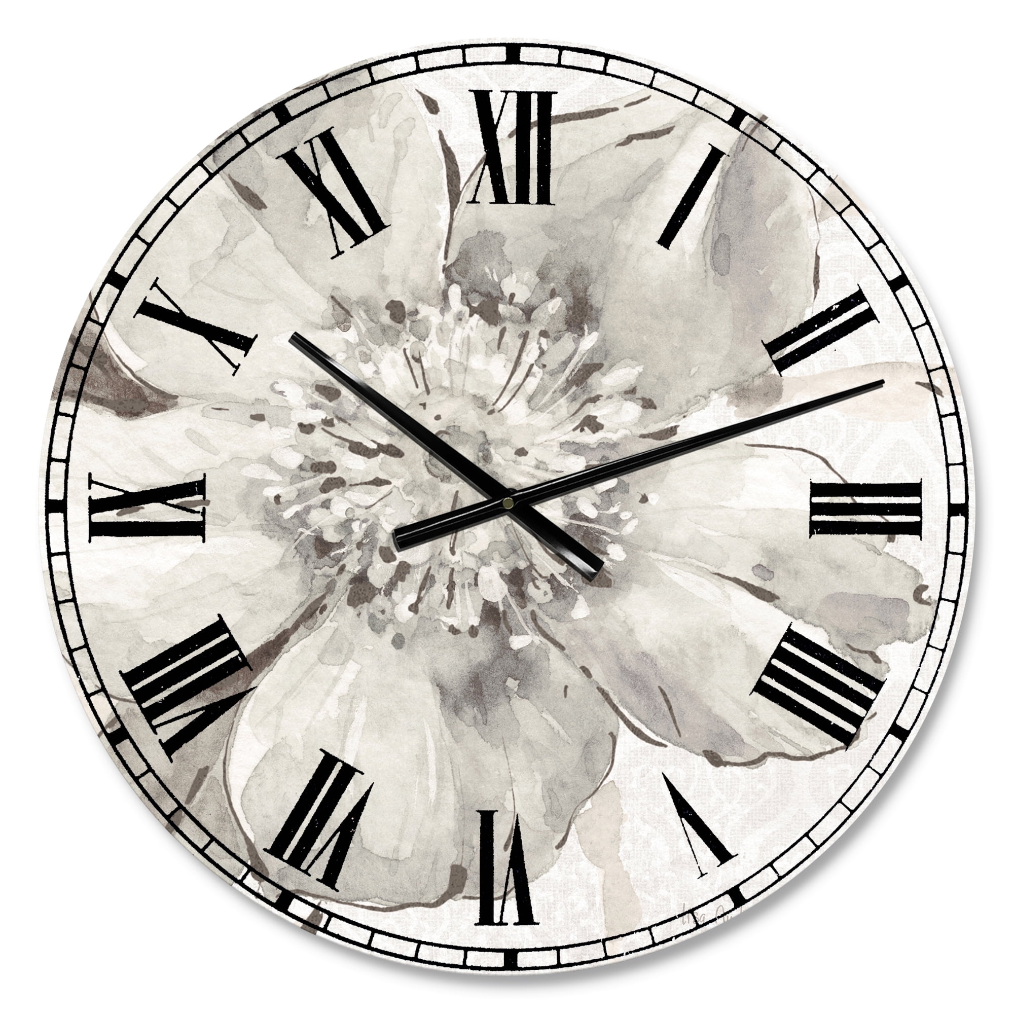 Designart 'Indigold Grey Peonies III' Traditional wall clock