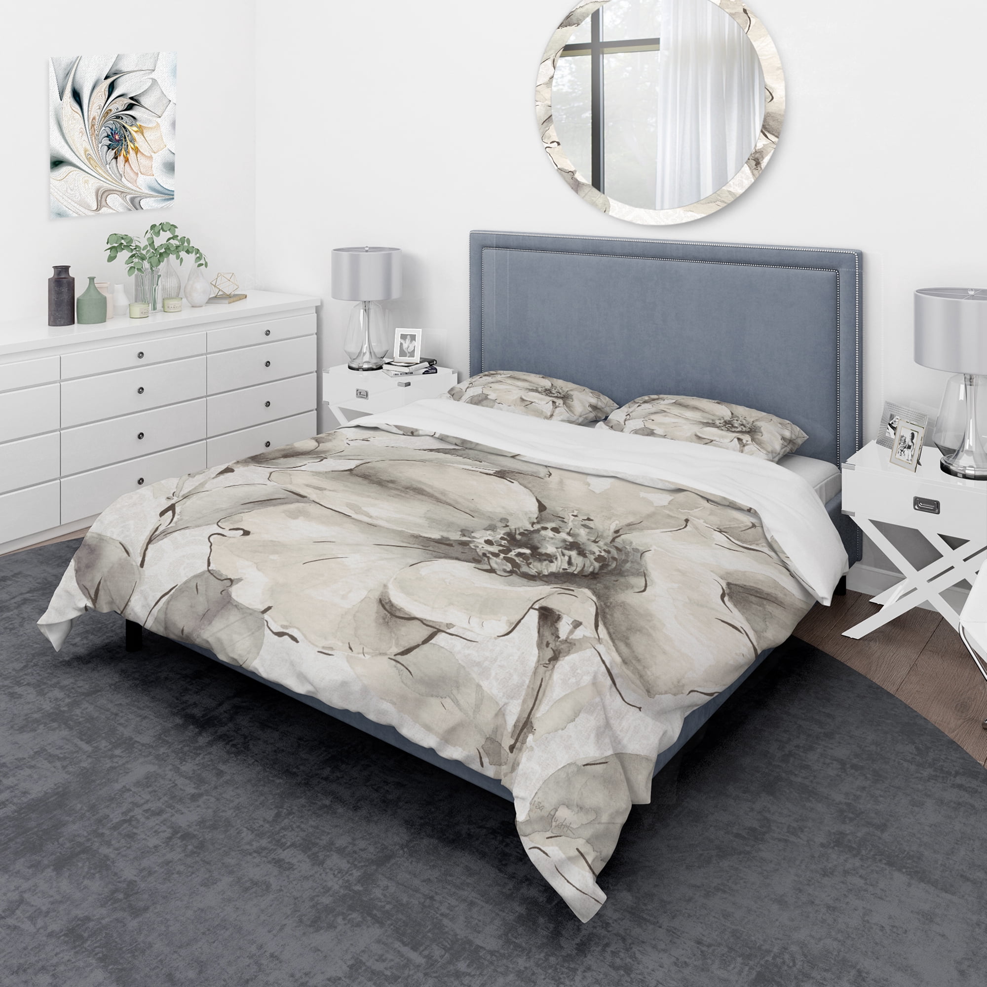 Designart 'Indigold Grey Peonies IV' Cottage Duvet Cover Set