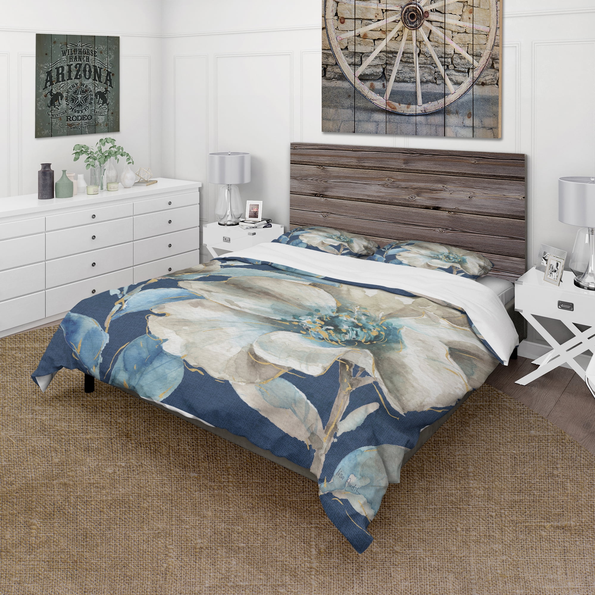 Designart 'Indigold Watercolor Flower I' Cottage Duvet Cover Set
