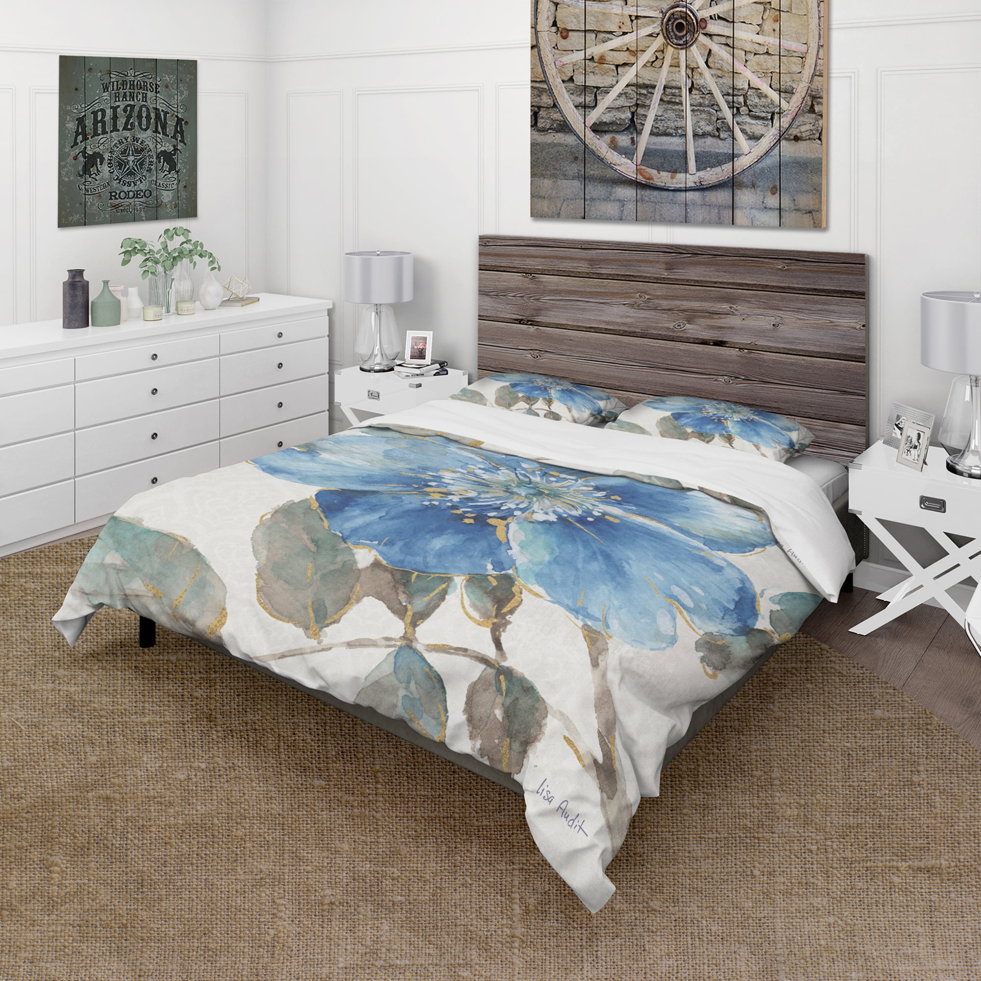Designart 'Indigold Watercolor Flower I' Cottage Duvet Cover Set