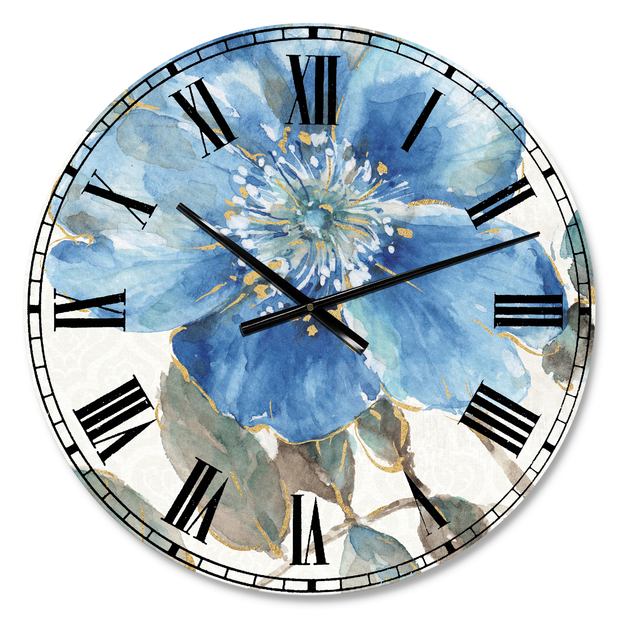 Designart 'Indigold Watercolor Flower I' Traditional Wall Clock