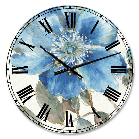 Designart 'Indigold Watercolor Flower I' Traditional Wall Clock
