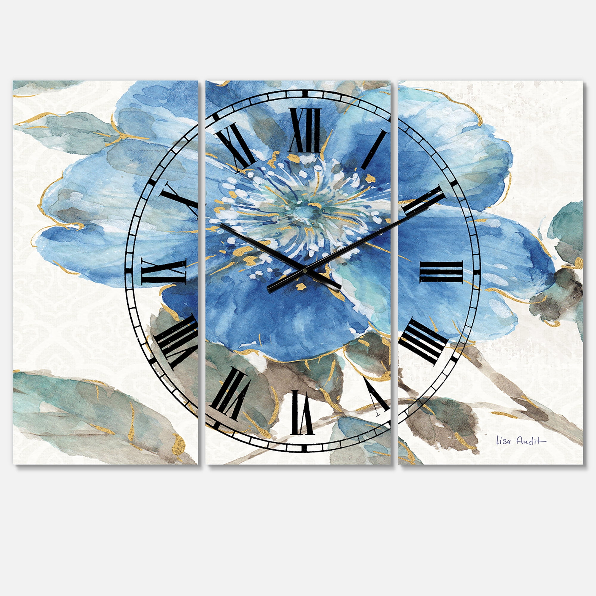 Designart 'Indigold Watercolor Flower I' Traditional Wall Clock