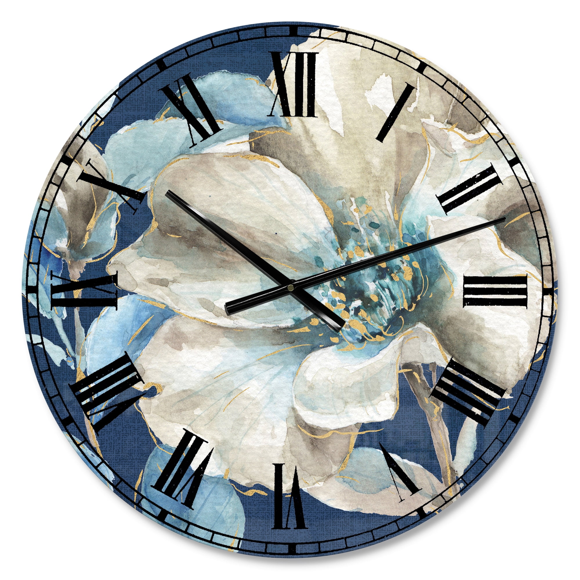 Designart 'Indigold Watercolor Flower I' Traditional Wall Clock