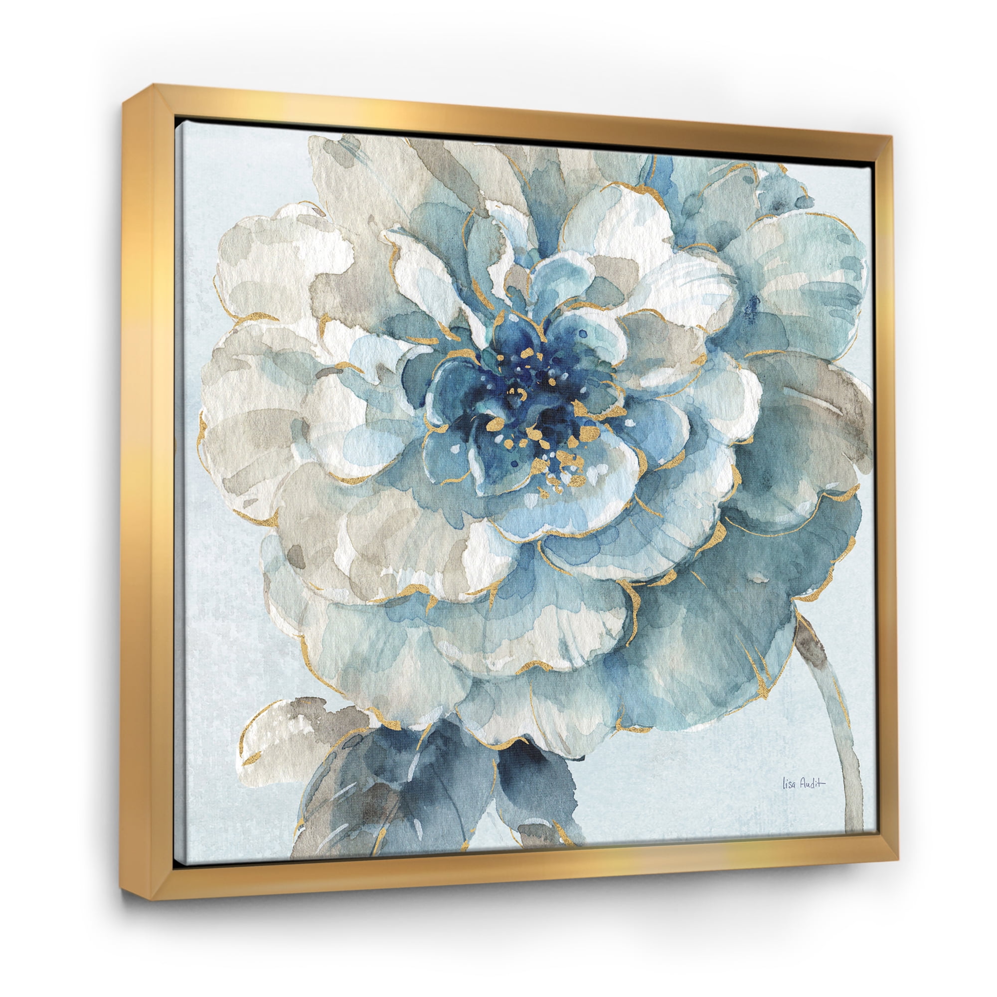 Designart ' Indigold Watercolor Flower II ' Farmhouse Framed Canvas
