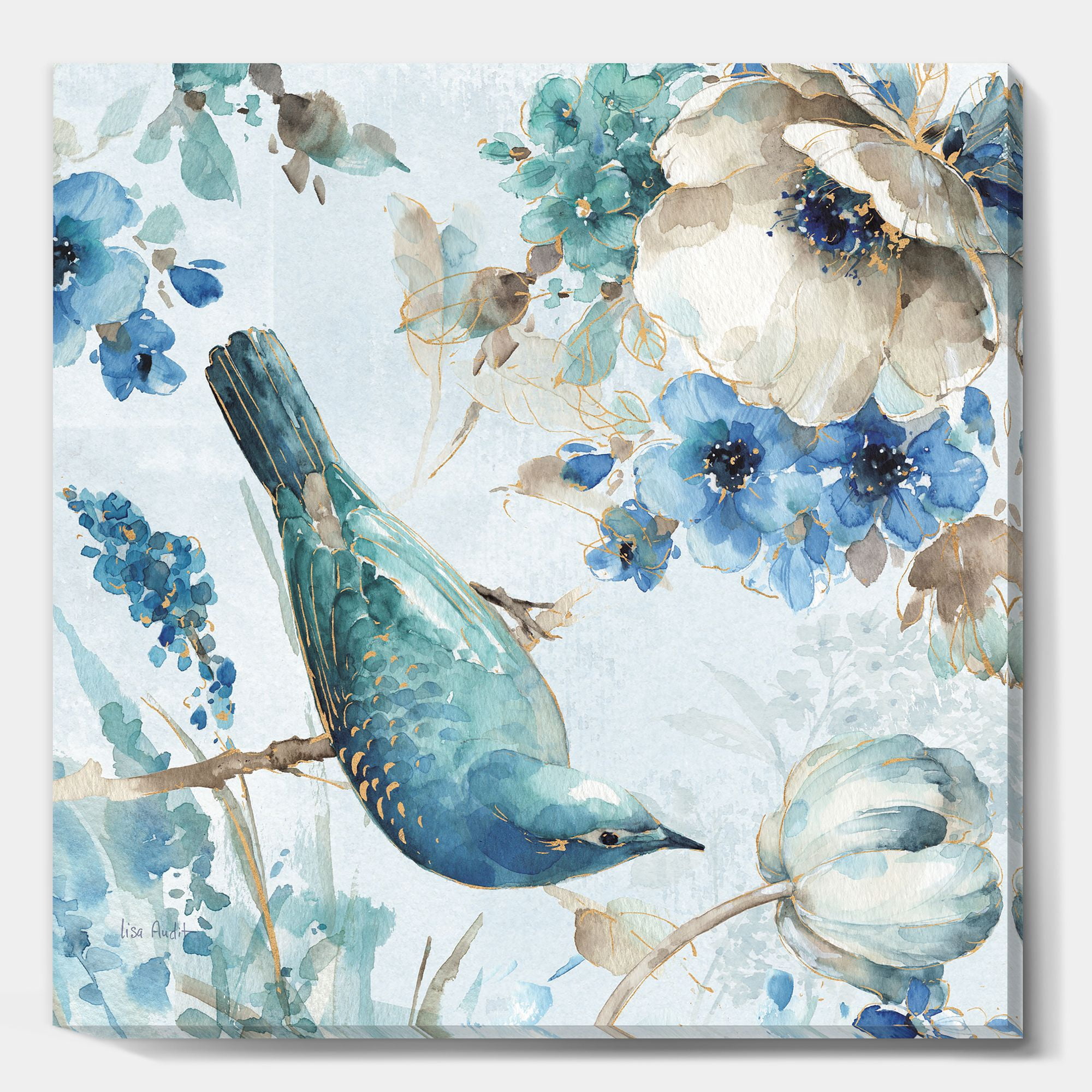 Designart ' Indigold Watercolor Lovely bird I ' Farmhouse Framed Canvas
