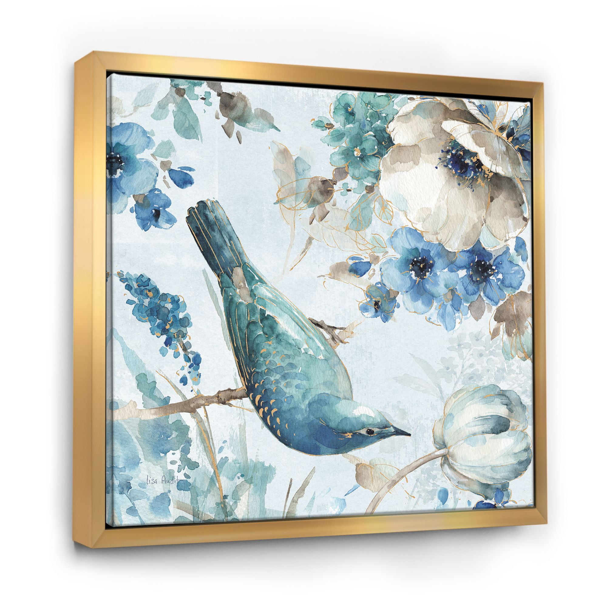 Designart ' Indigold Watercolor Lovely bird I ' Farmhouse Framed Canvas