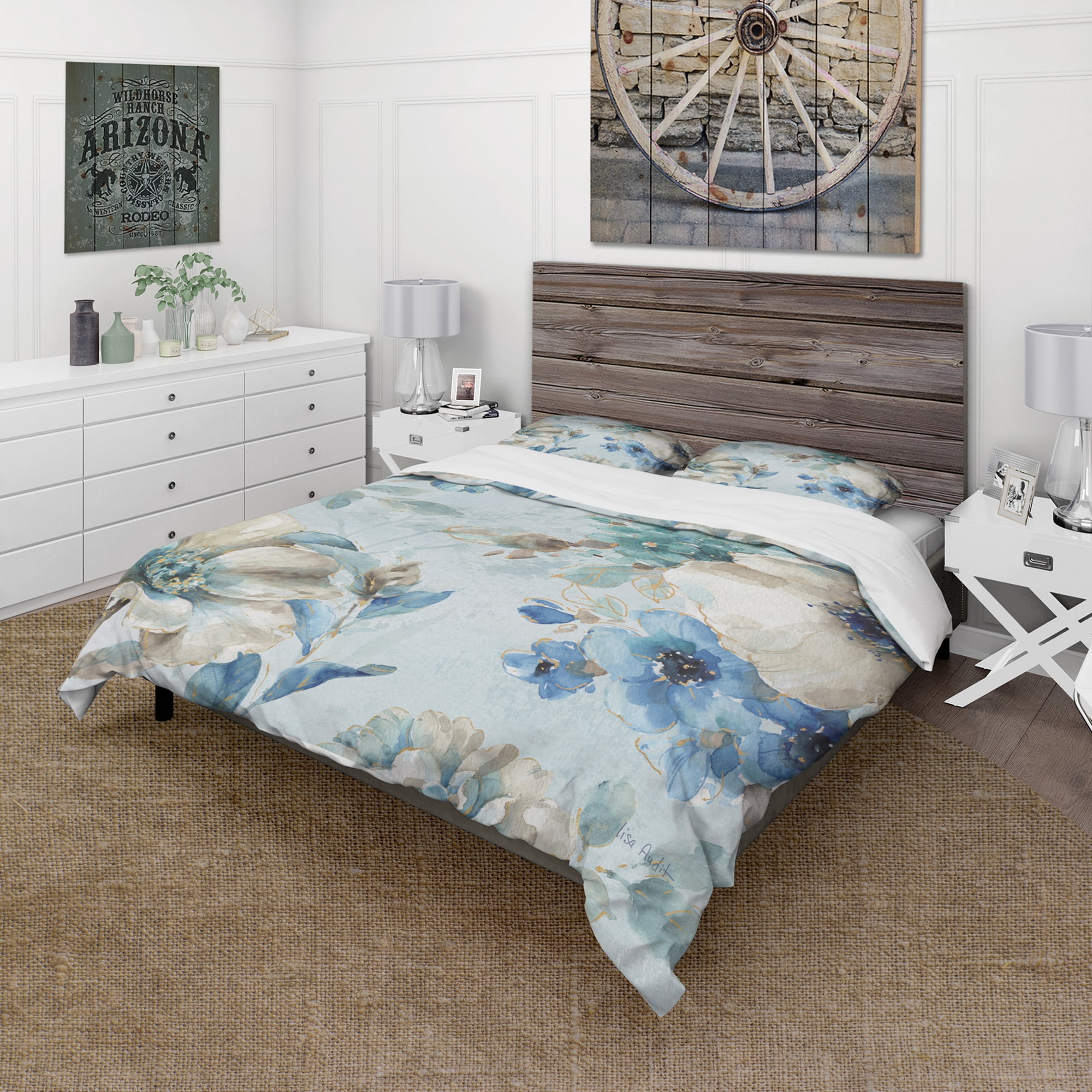 Designart 'Indigold Watercolor Lovely bird III' Cottage Duvet Cover Set