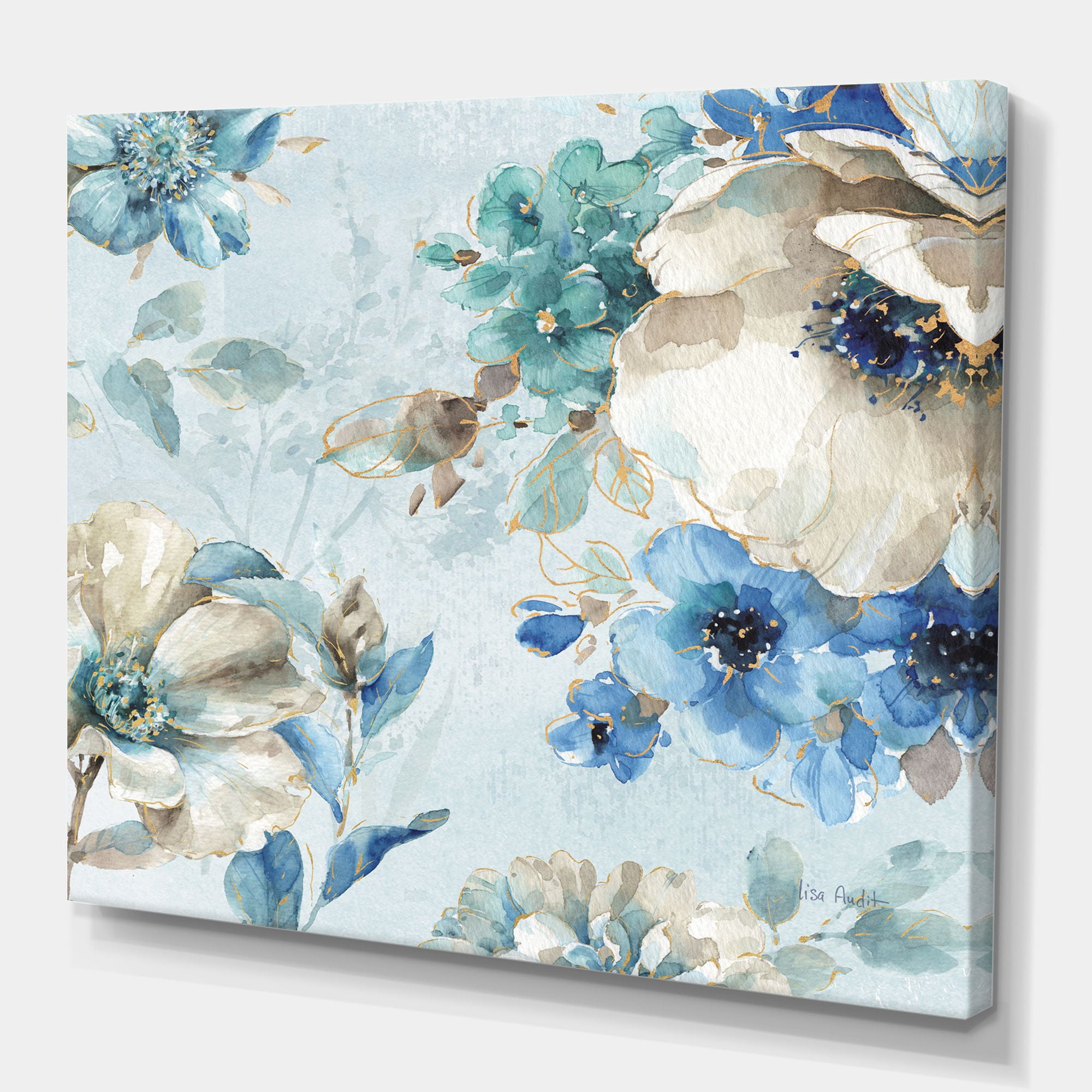 Designart 'Indigold Watercolor Lovely bird III' Farmhouse Premium Canvas Wall Art