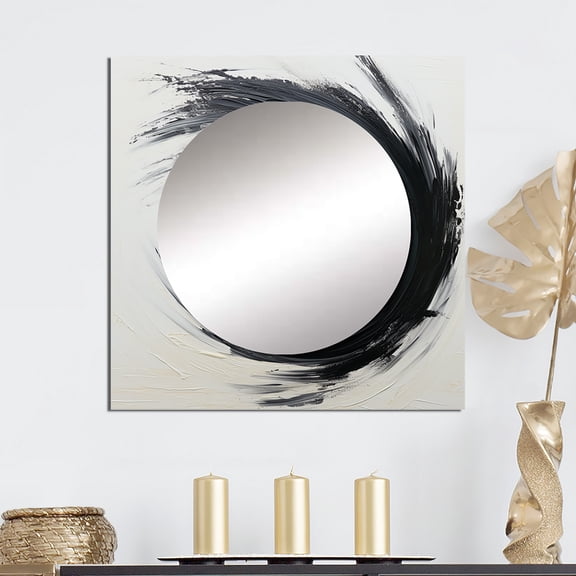 Designart "Indispensable Existence Monochrome Abstraction I" Abstract Painting Square Mirror For Wall Decor - Large Black Square Printed Wall Mirror Art - Wall Mounted Square Mirror