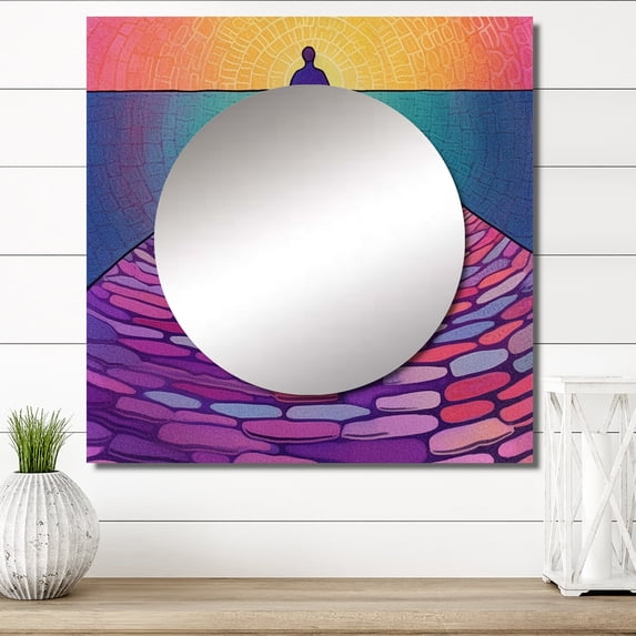 Designart "Individual Advancing Toward Horizon Of Illumination" Storms Square Mirror For Wall Decor - Large Yellow Square Printed Wall Mirror Art - Wall Mounted Square Large Mirror