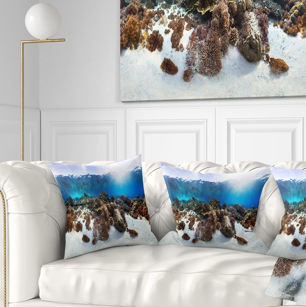Designart Indonesia Underwater Panorama - Photography Throw Pillow - 18x18