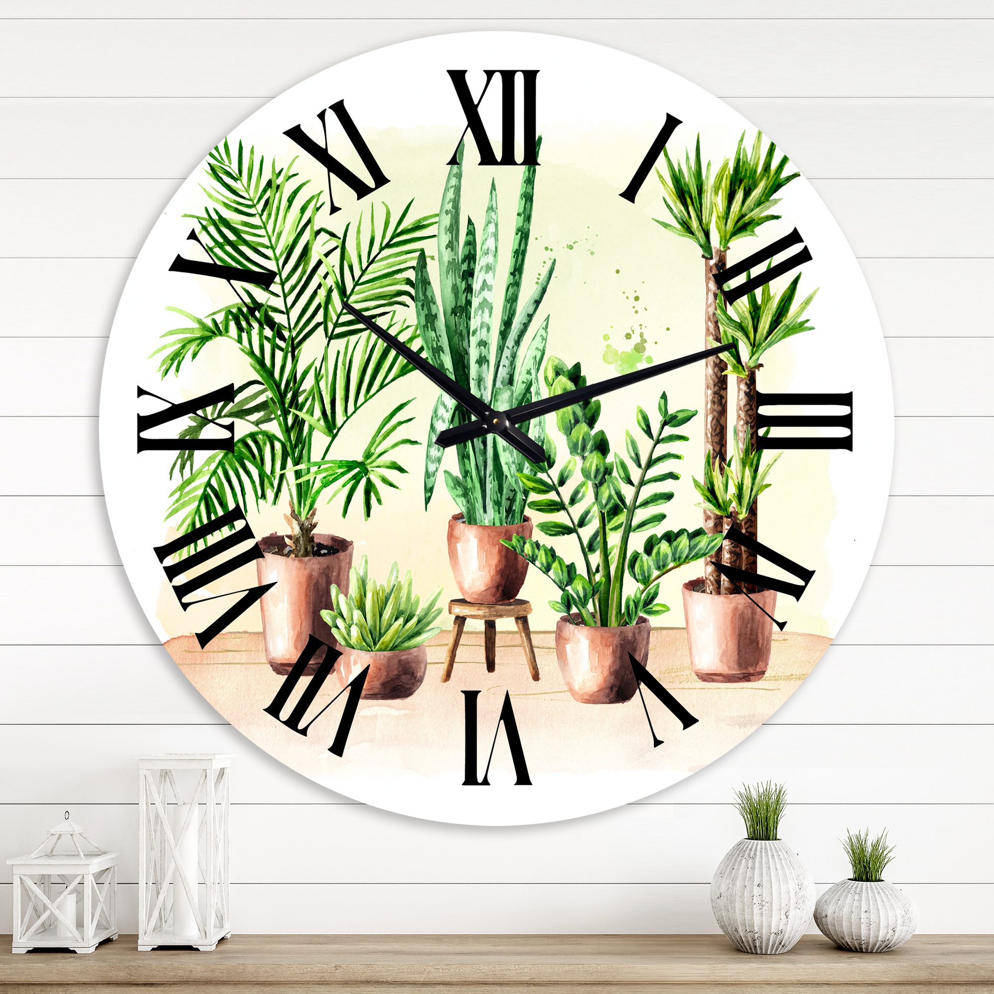 Designart 'Indoor Green Home House Plants I' Traditional Wall Clock
