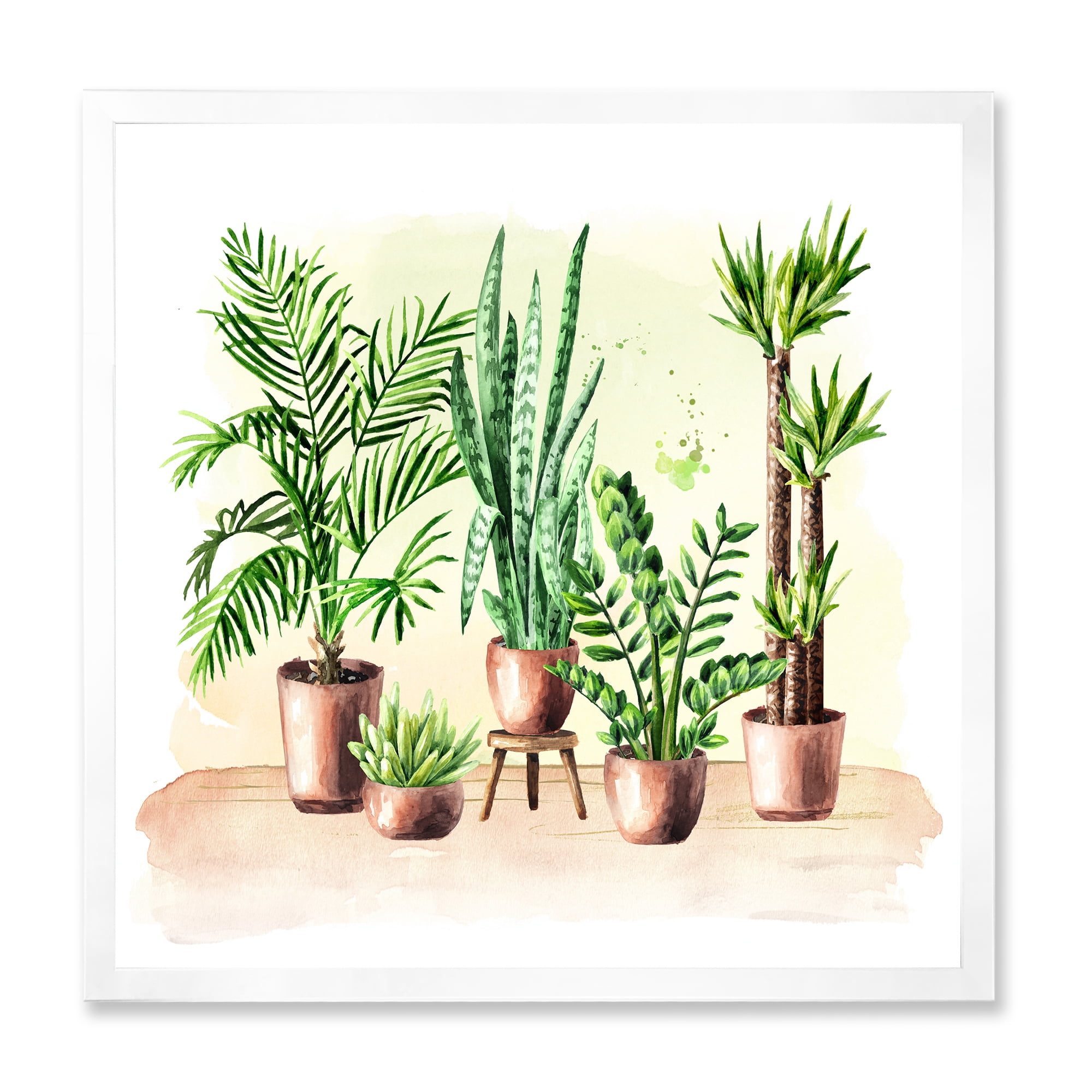 Designart 'Indoor Green Home House Plants in Pots I' Traditional Framed Art Print