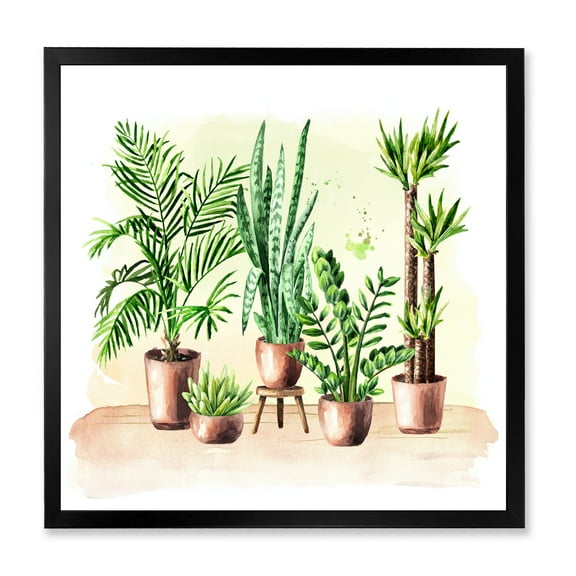 Designart 'Indoor Green Home House Plants in Pots I' Traditional Framed Art Print