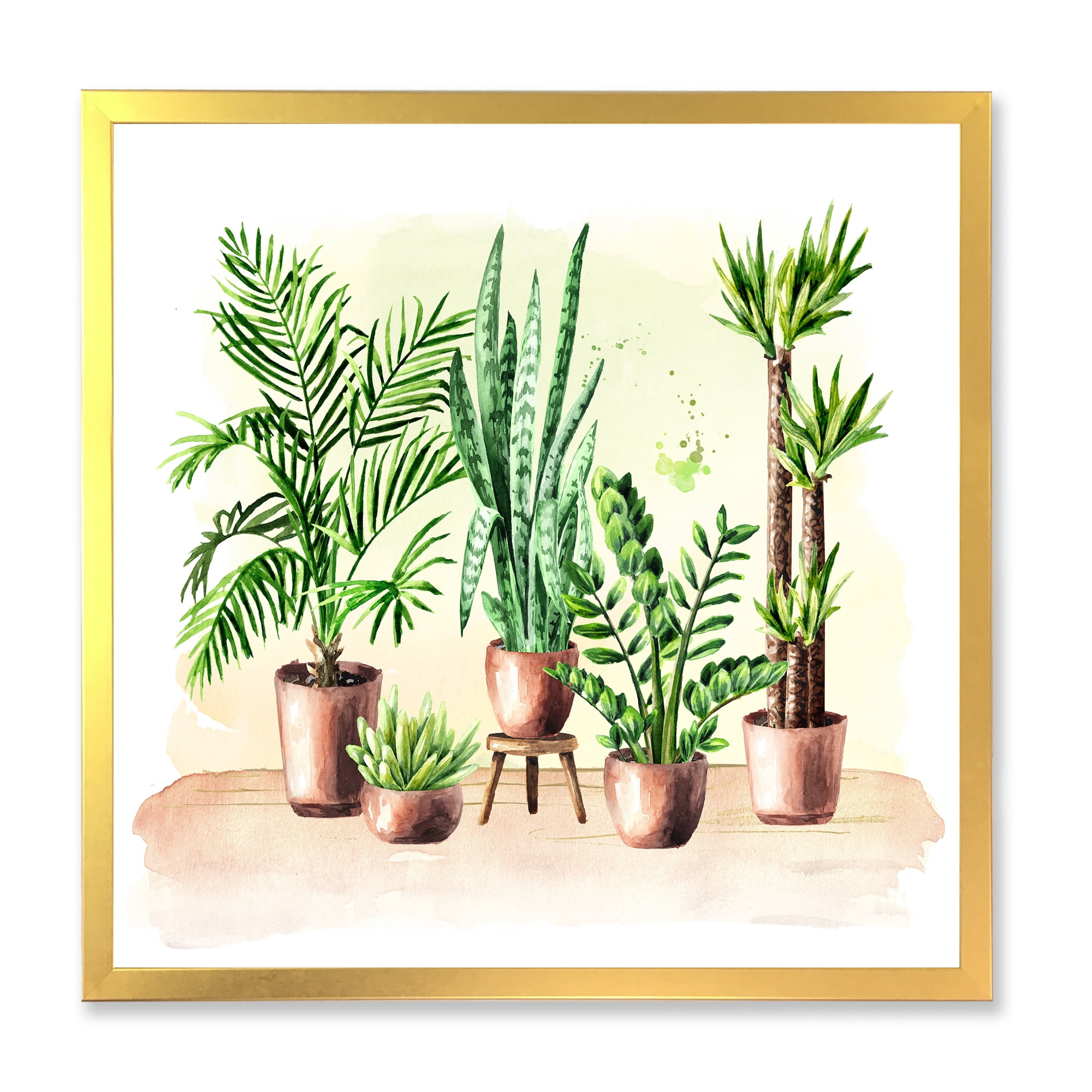 Designart 'Indoor Green Home House Plants in Pots I' Traditional Framed Art Print