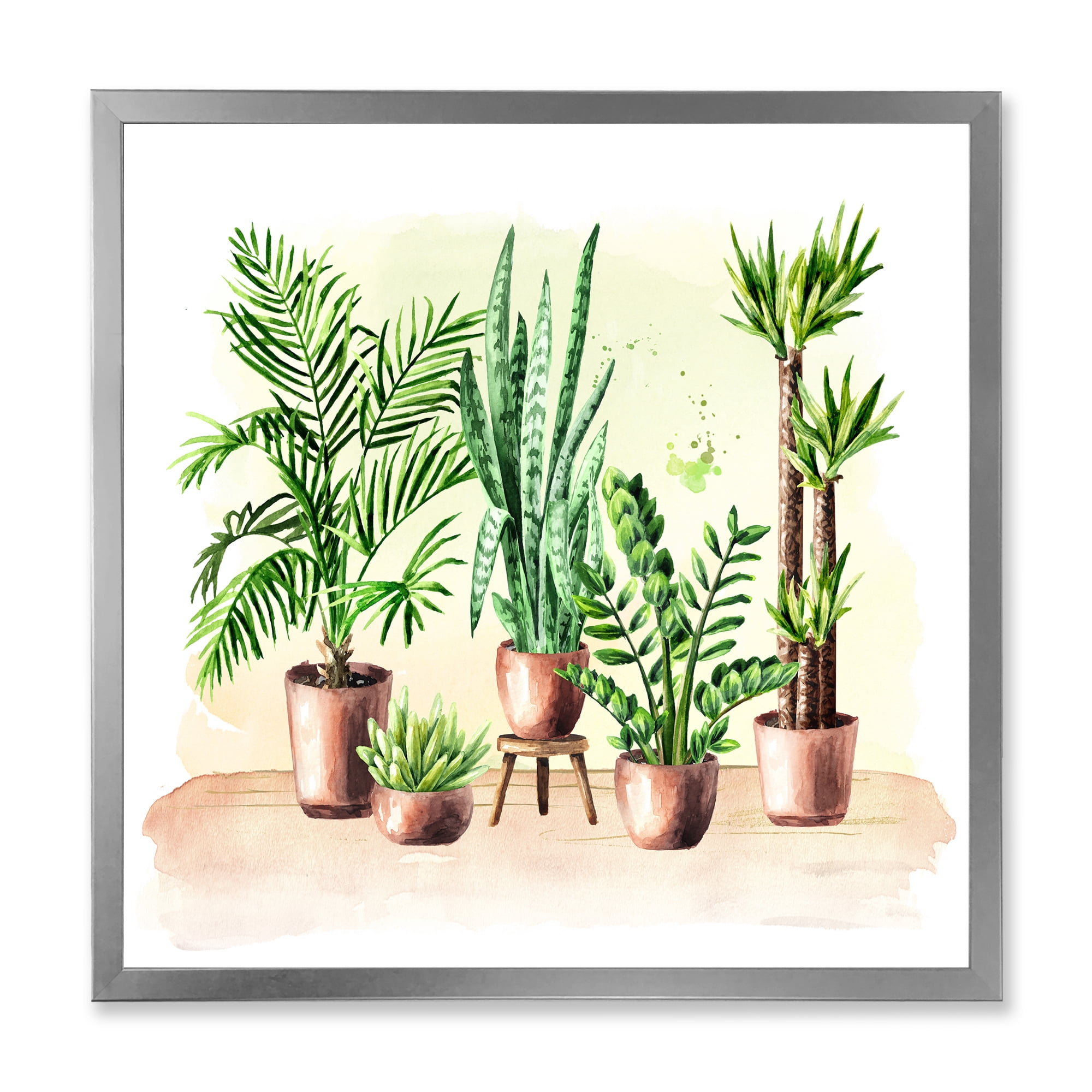 Designart 'Indoor Green Home House Plants in Pots I' Traditional Framed Art Print