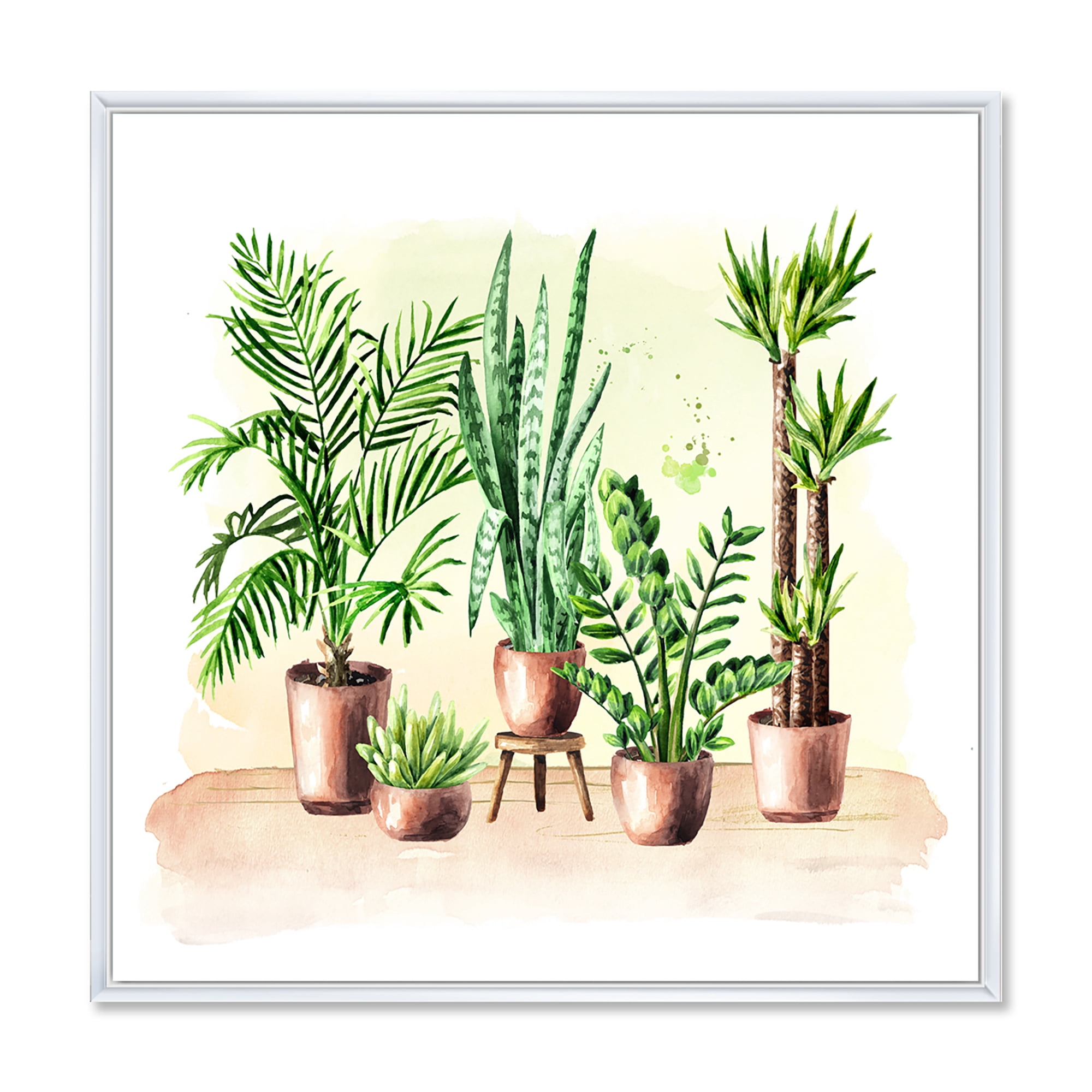 Designart 'Indoor Green Home House Plants in Pots I' Traditional Framed Canvas Wall Art Print