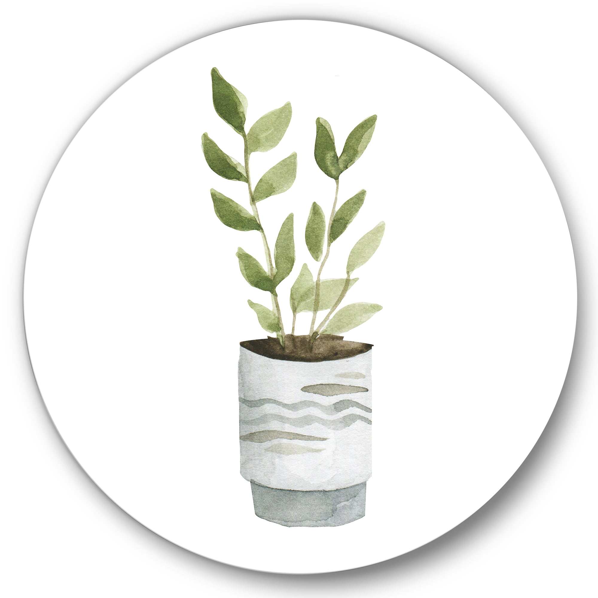 Designart 'Indoor Green Home House Plants in Pots II' Traditional Circle Metal Wall Art 11x11 - Disc of 11
