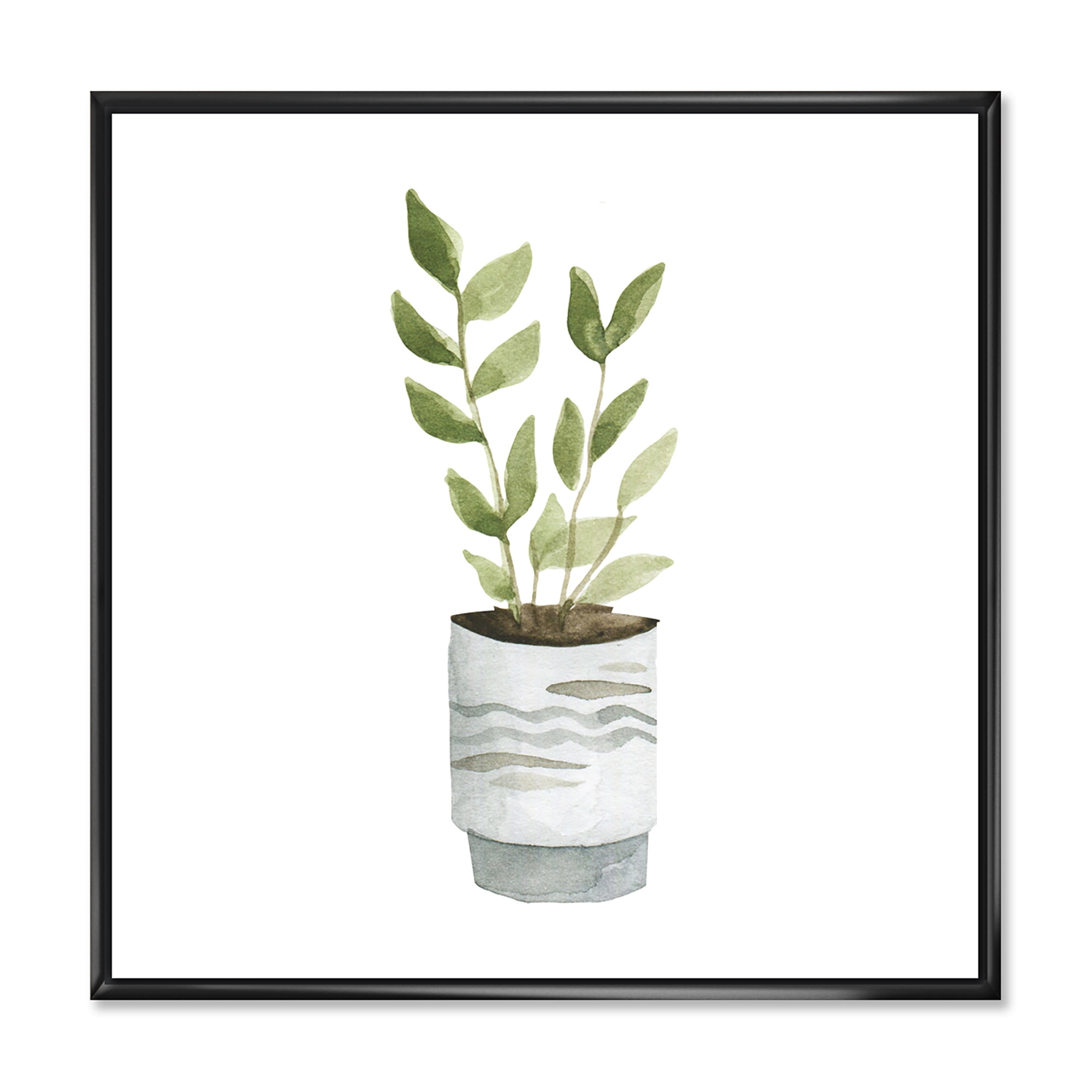 Designart 'Indoor Green Home House Plants in Pots II' Traditional Framed Canvas Wall Art Print