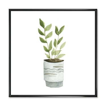 Designart 'Indoor Green Home House Plants in Pots II' Traditional Framed Canvas Wall Art Print