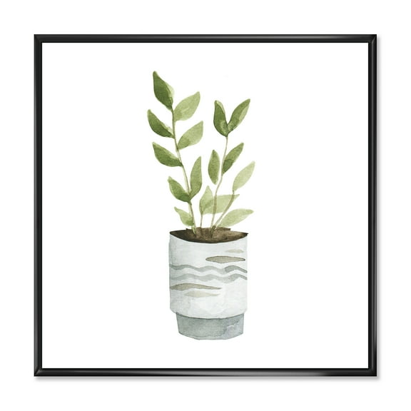 Designart 'Indoor Green Home House Plants in Pots II' Traditional Framed Canvas Wall Art Print