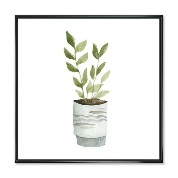 Designart 'Indoor Green Home House Plants in Pots II' Traditional Framed Canvas Wall Art Print