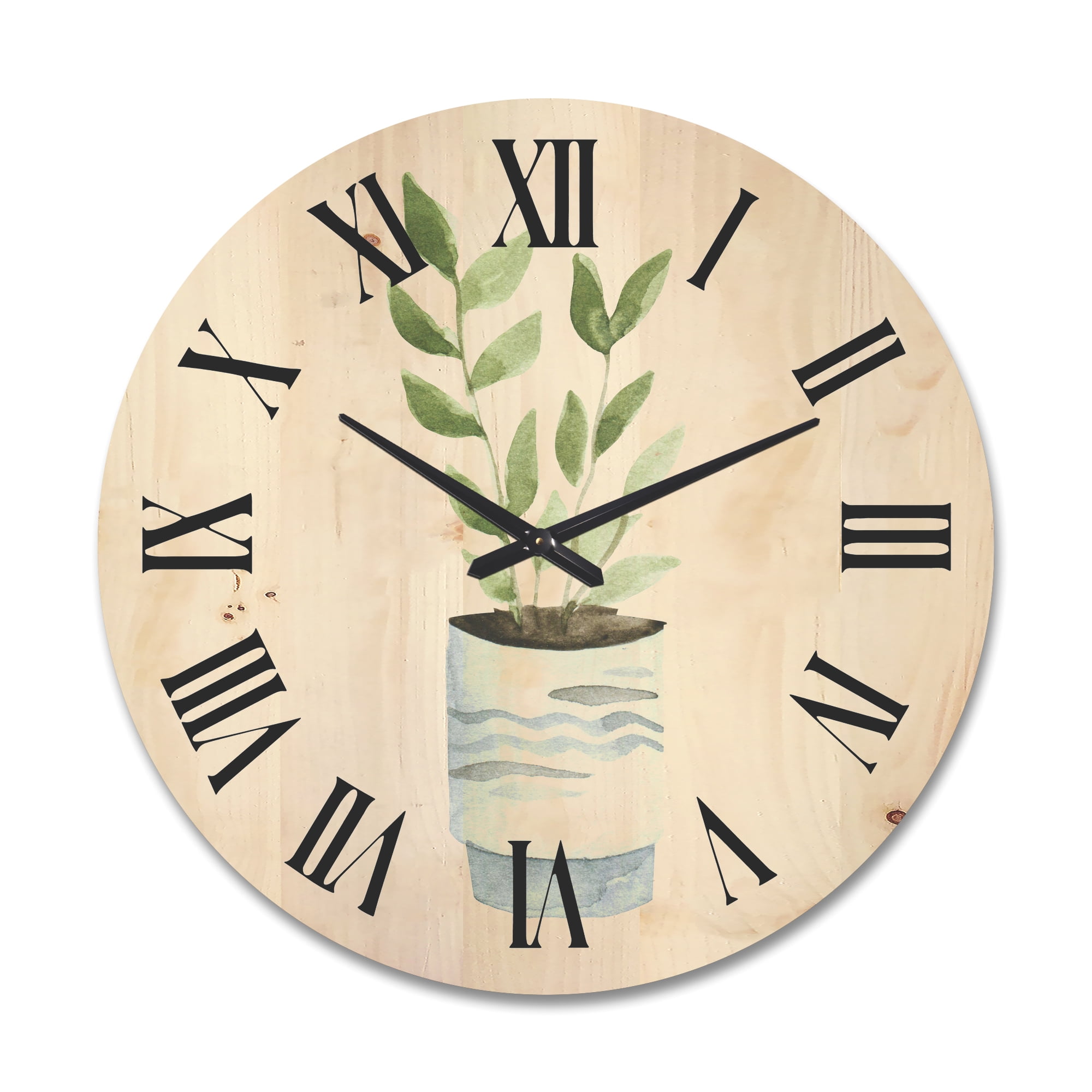 Designart 'Indoor Green Home House Plants in Pots II' Traditional Wood Wall Clock