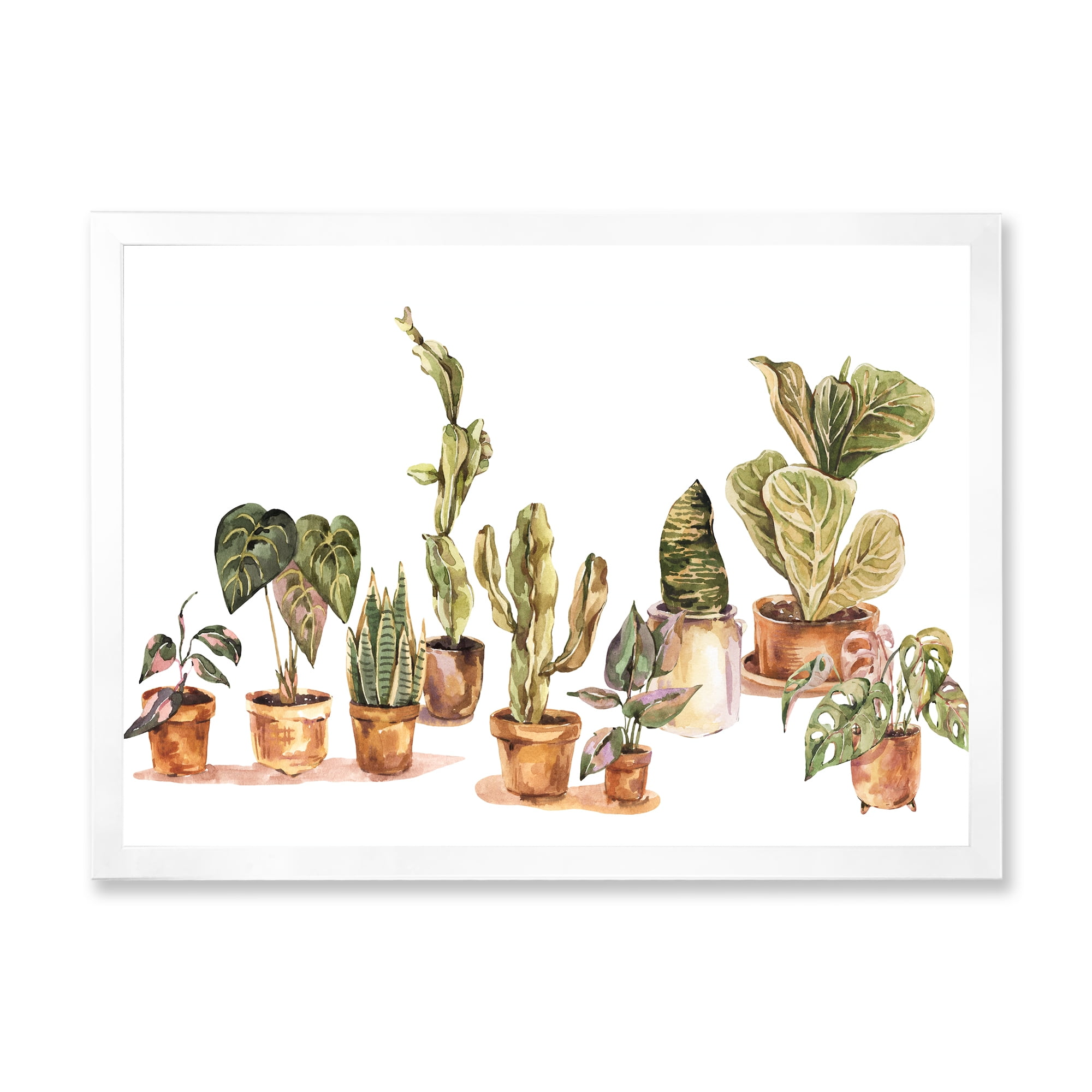 Designart 'Indoor House Plants Urban Jungle in Flowerpots I' Traditional Framed Art Print