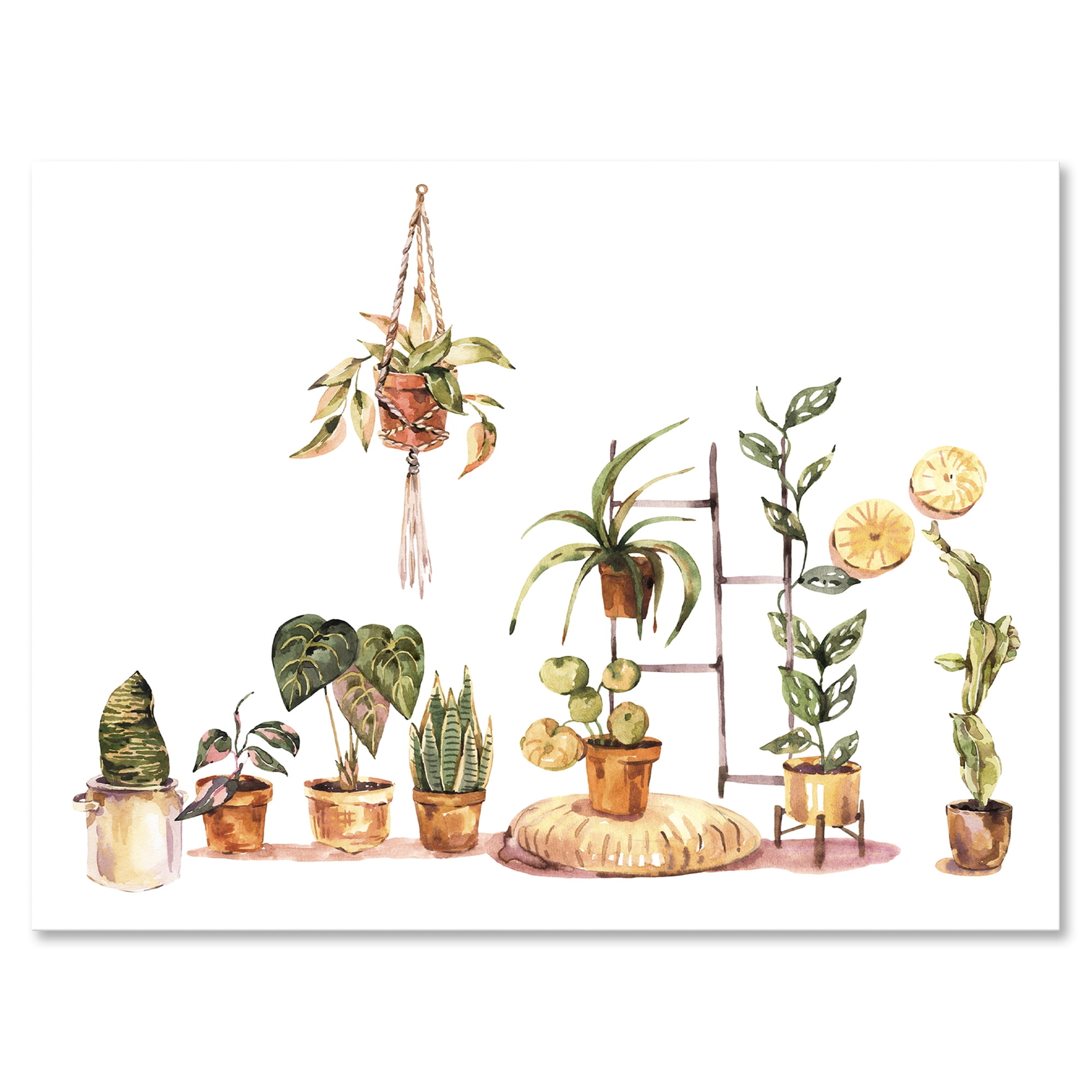 Designart ' Indoor House Plants Urban Jungle in Flowerpots II ' Traditional Canvas Wall Art Print