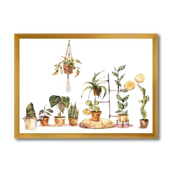 Designart 'Indoor House Plants Urban Jungle in Flowerpots II' Traditional Framed Art Print