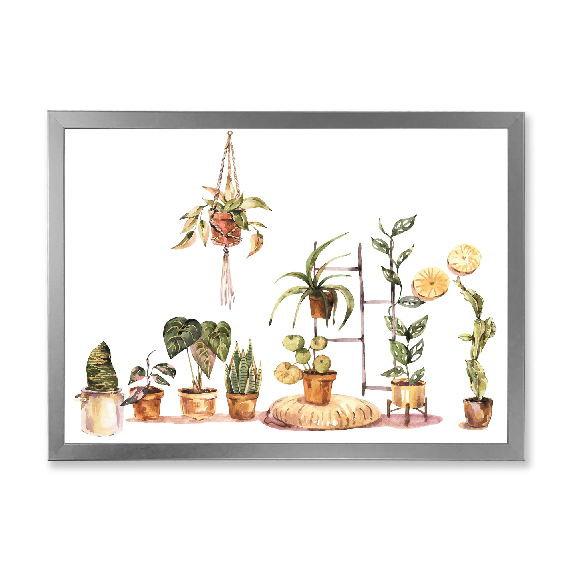 Designart 'Indoor House Plants Urban Jungle in Flowerpots II' Traditional Framed Art Print