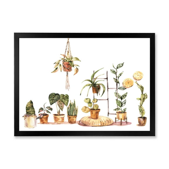 Designart 'Indoor House Plants Urban Jungle in Flowerpots II' Traditional Framed Art Print