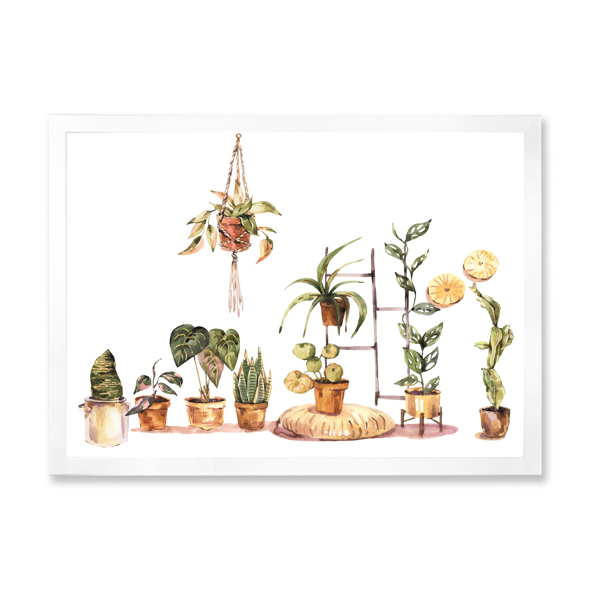 Designart 'Indoor House Plants Urban Jungle in Flowerpots II' Traditional Framed Art Print