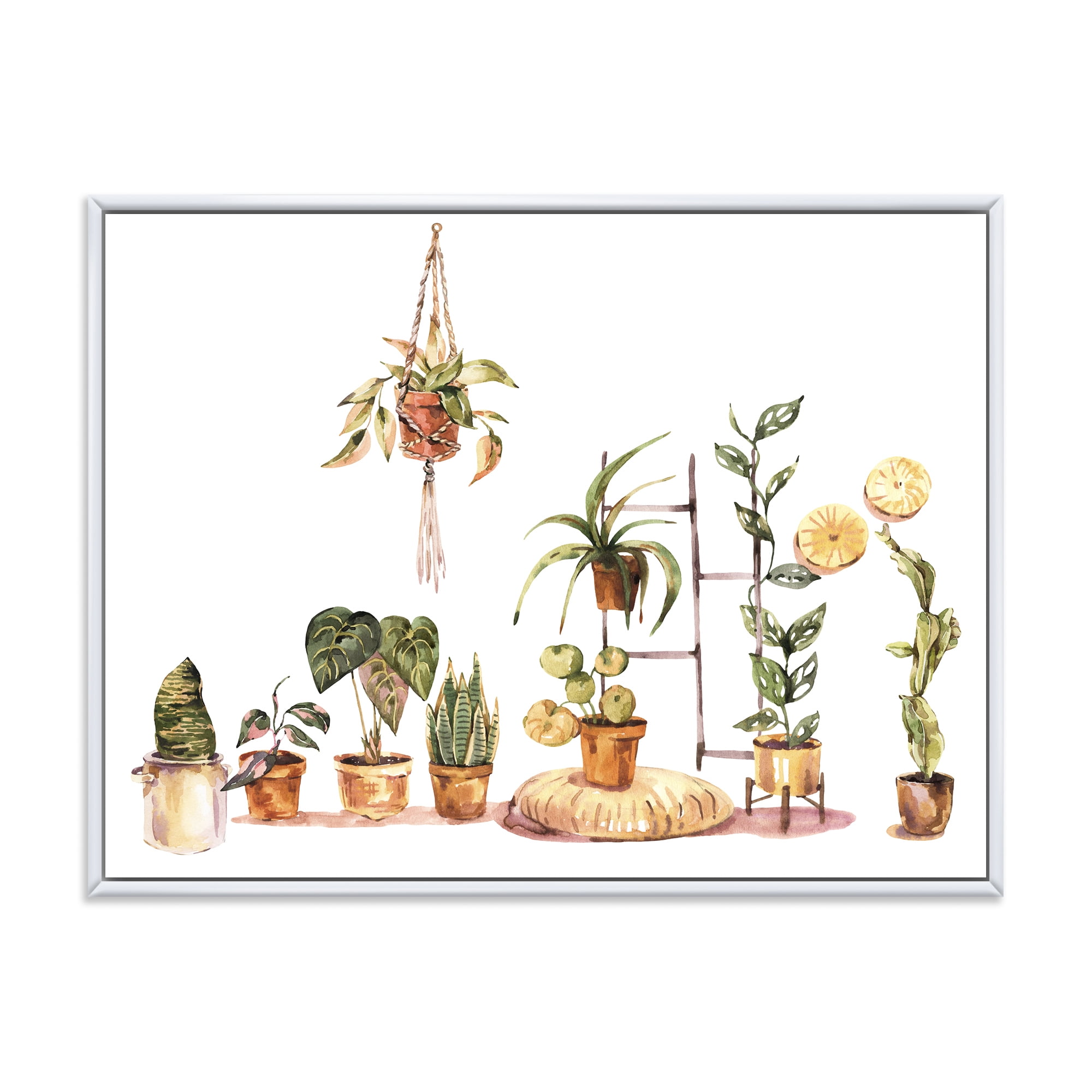 Designart 'Indoor House Plants Urban Jungle in Flowerpots II' Traditional Framed Canvas Wall Art Print