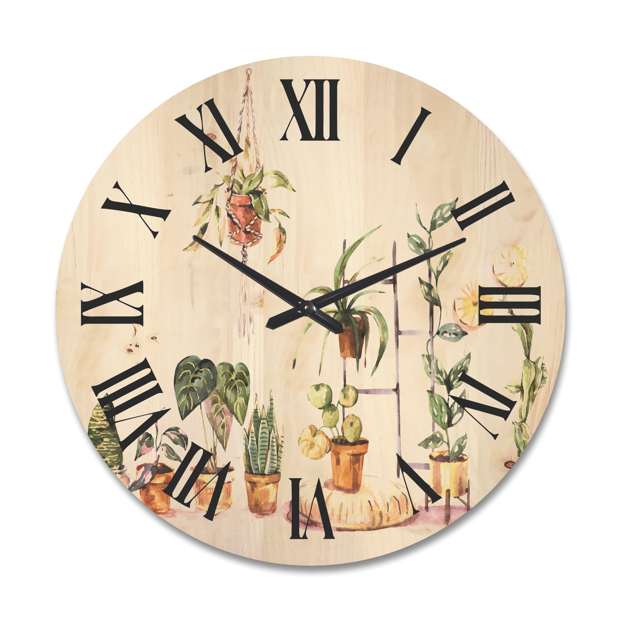 Designart 'Indoor House Plants Urban Jungle in Flowerpots II' Traditional Wood Wall Clock