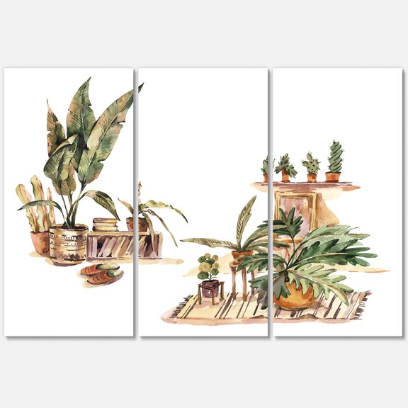 Designart ' Indoor House Plants Urban Jungle in Flowerpots III ' Traditional Canvas Wall Art Print